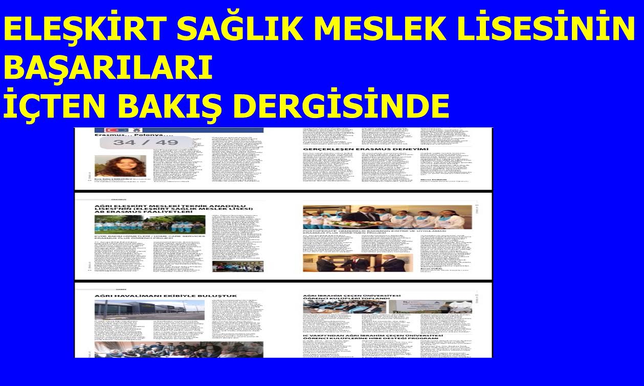 ELEŞKİRT SAĞLIK MESLEK LİSESİNİN BAŞARILARI İÇTEN BAKIŞ DERGİSİNDE