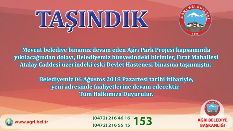 Ağrı Belediyesi Eski Devlet Hastanesi Binasına Taşındı.