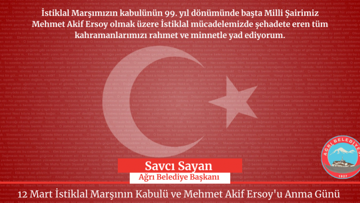 Başkan Savcı Sayan’ın 12 Mart İstiklal Marşının Kabulü ve Mehmet Akif Ersoy’u Anma Günü Mesajı